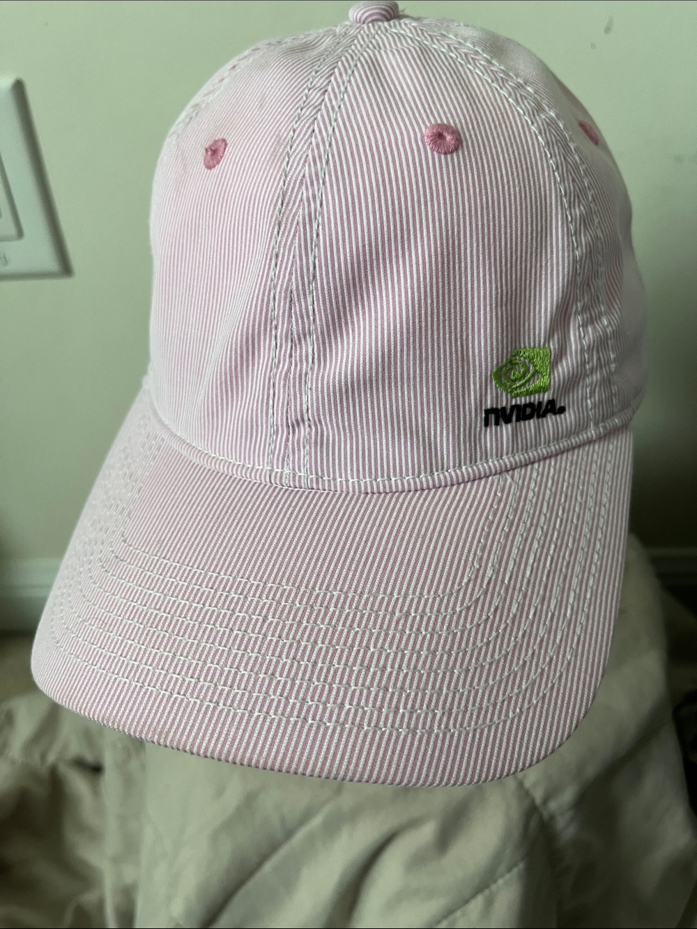 Collectible NVIDIA Light Pink Pinstripe Baseball Hat with Green Logo